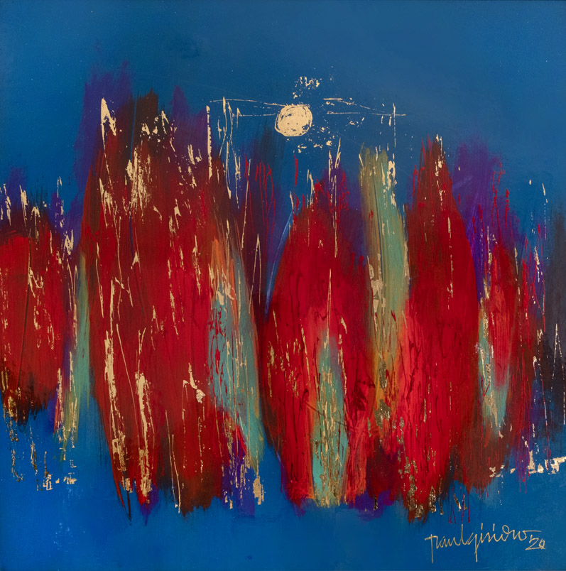 Blue Forest with Golden Moon