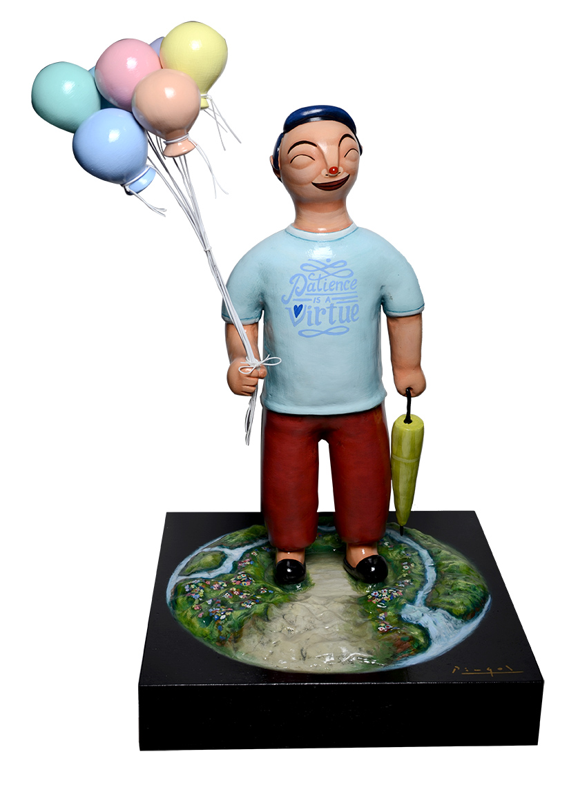 Man with balloon and umbrella