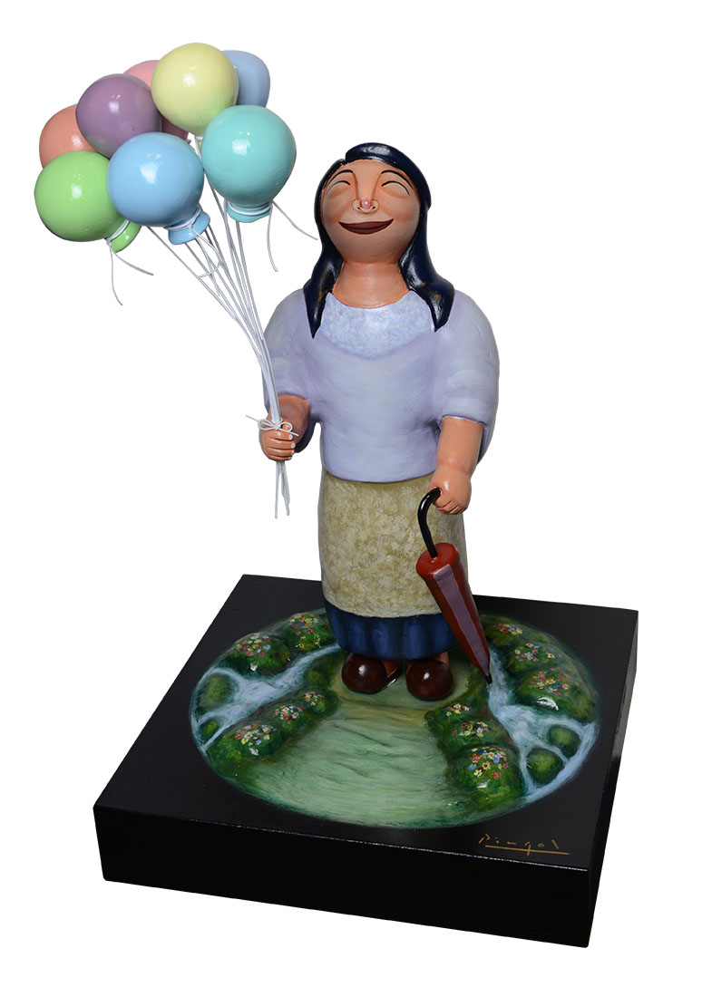 Woman with Umbrella and Balloons